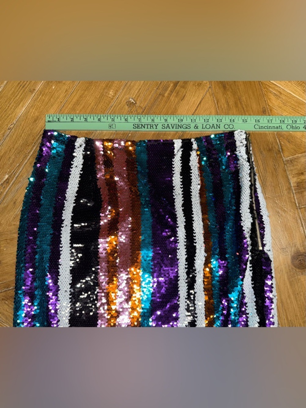 Gracia Multi-Color Sequin Striped Pencil Skirt - Vibrant Glam - Size Large - Picture 11 of 15